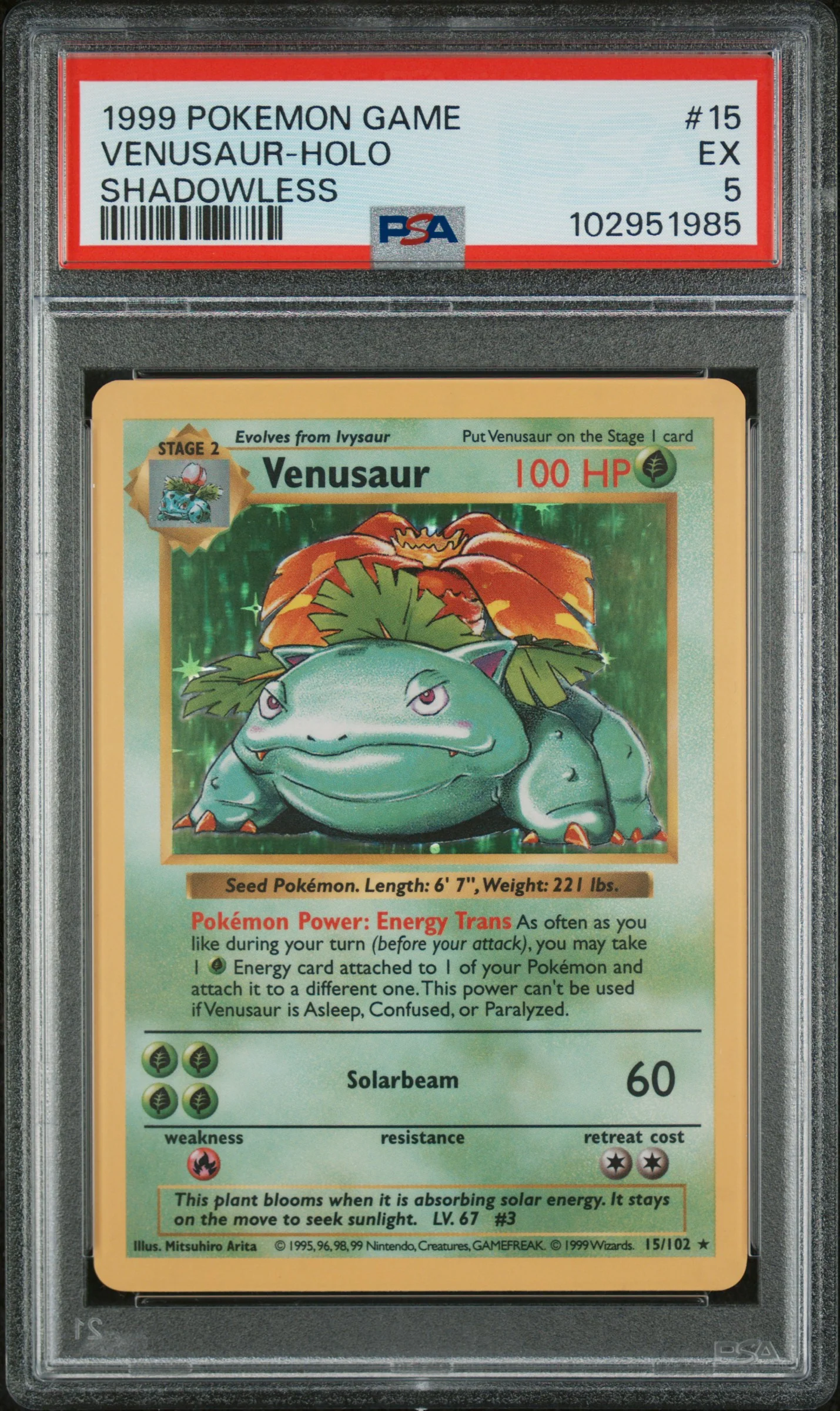 PSA 5 - 1999 Base Set Shadowless - Venusaur Holo #15